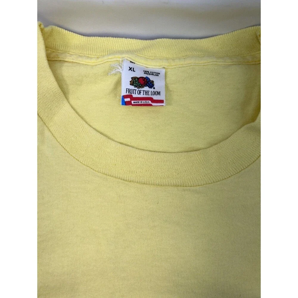 Vtg Fruit Of The Loom Mens Sz XL Yellow T-shirt Lyco 90S Single Stitch Come & Go